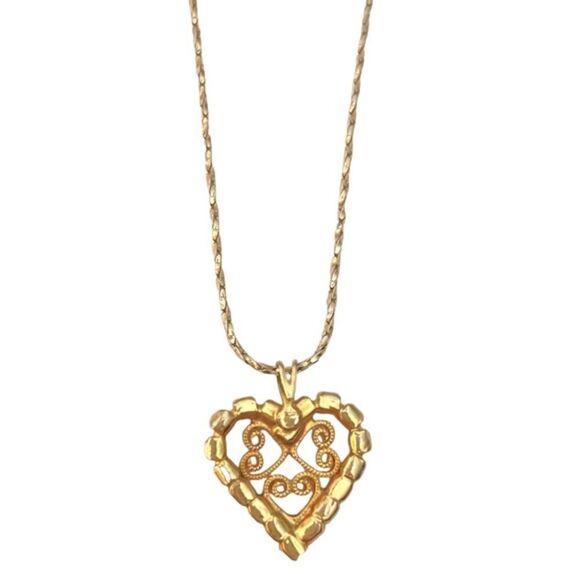 Vintage Gold Rhinestone Heart Necklace - Picture 3 of 5
